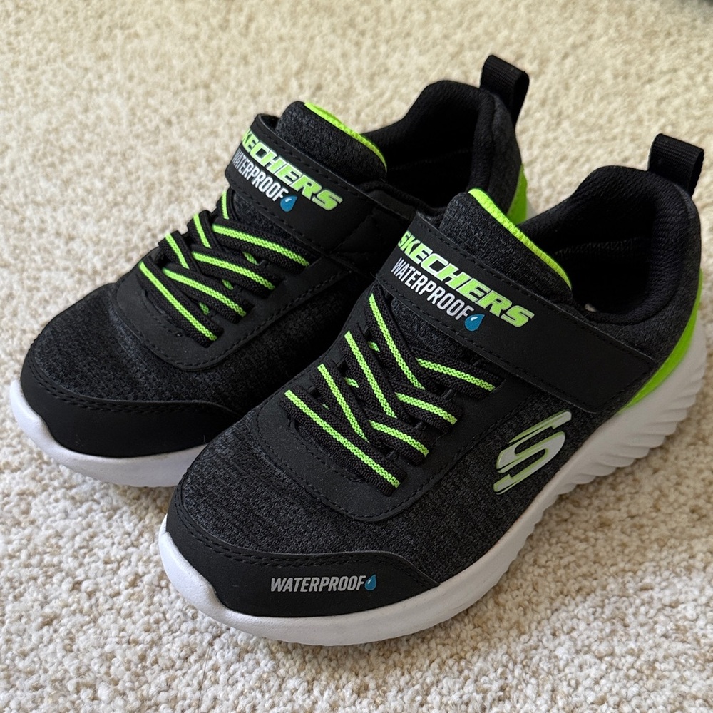 Skechers Kids Black and Neon Green Sneakers